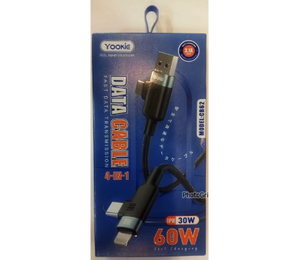 اكسسوار شواحن و كبلات Yookie Fast Charging Data Cable CB62 4 in 1 60W Black